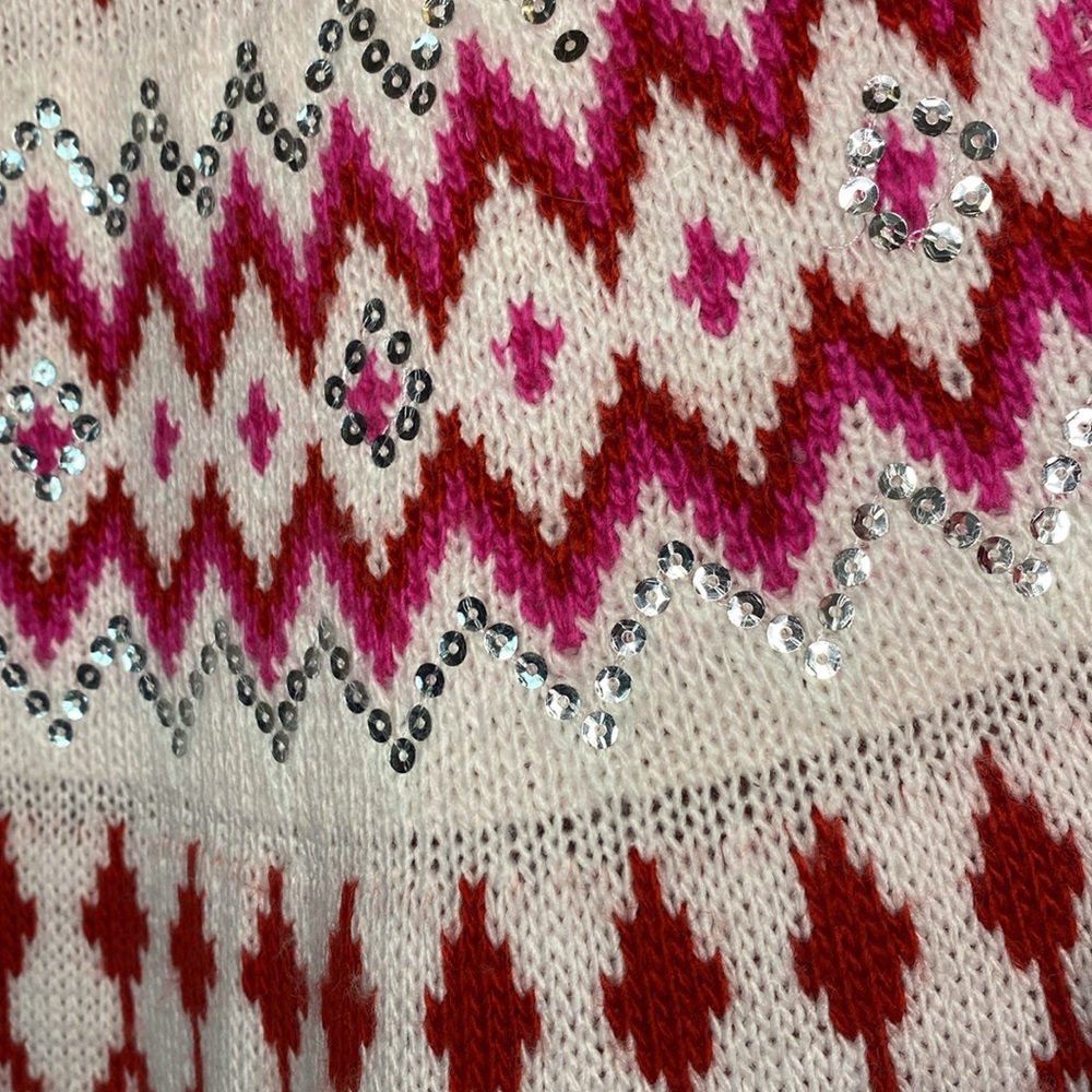 ASOS Pink Red Fair Isle Long Sleeve Mini Sweater Sequin Detail Dress 4 - Picture 9 of 9